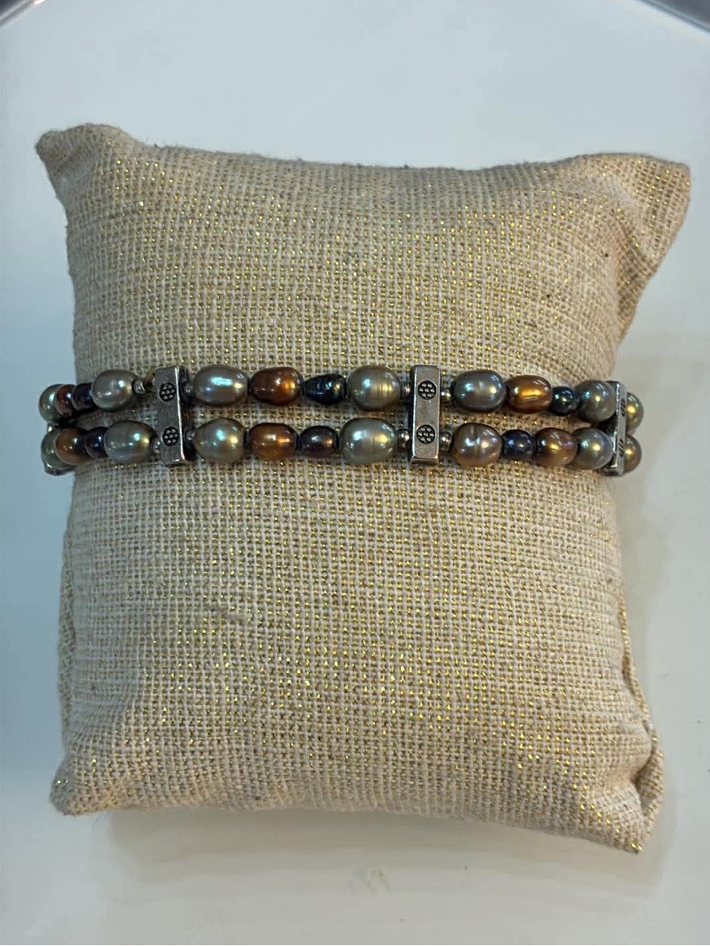Multi-Color Genuine Pearl Double-Row Stretch Bracelet